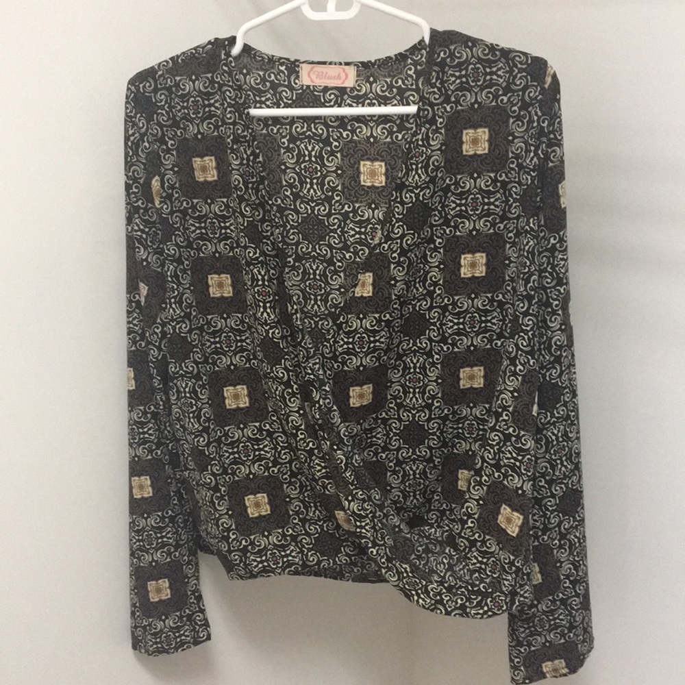 Blush Boutique | Black Print Faux Wrap Top